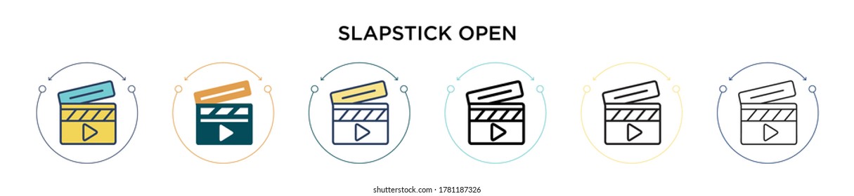 Slapstick open icon in filled, thin line, outline and stroke style. Vector illustration of two colored and black slapstick open vector icons designs can be used for mobile, ui, web