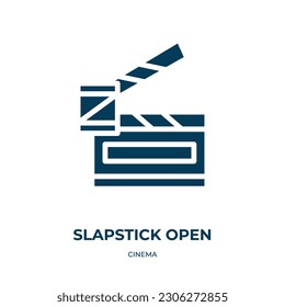 Slapstick mit offenem Vektorsymbol. Slapstick offen, Szene, Vintage gefüllt Symbole aus flachem Kinokonzept. Einzeln schwarzes Symbol, Vektorgrafik-Symbol-Element für Webdesign und mobile Apps