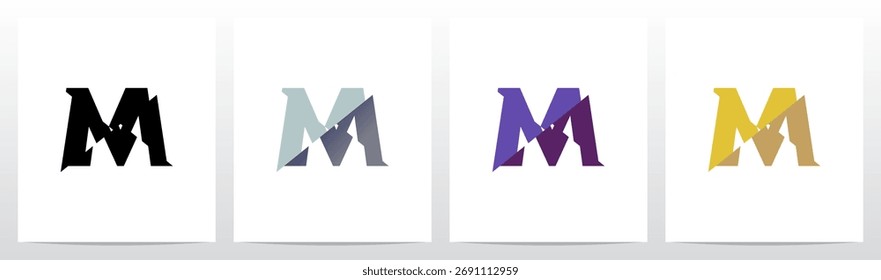 Slash Cut Slice Divides Letter Initial Logo Design M