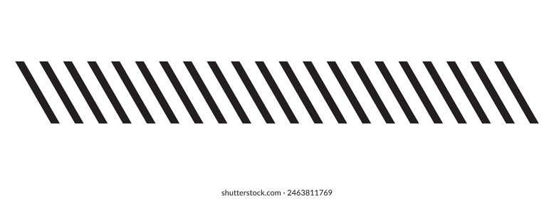 Slash line. Border with diagonal lines. Angle of tilt stripes. Black pattern of footer isolated on white background. Vector illustration. EPS 10