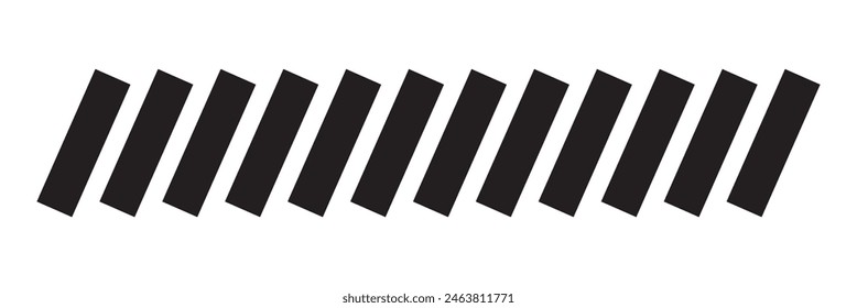 Slash line. Border with diagonal lines. Angle of tilt stripes. Black pattern of footer isolated on white background. Vector illustration. EPS 10