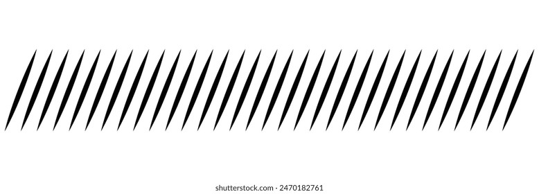 Slash line. Border with diagonal lines. Angle of tilt stripes. Black pattern of footer isolated vector on white background. Eps10.