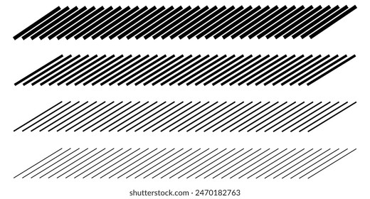 Slash line. Border with diagonal lines. Angle of tilt stripes. Black pattern of footer isolated vector on white background. Eps10.