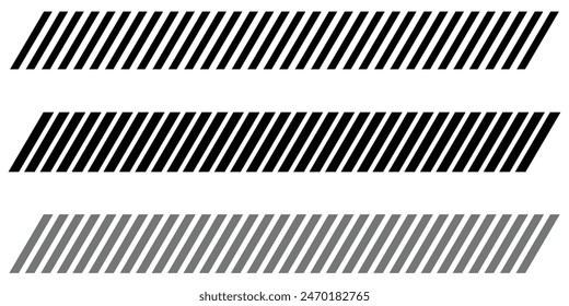 Slash line. Border with diagonal lines. Angle of tilt stripes. Black pattern of footer isolated vector on white background. Eps10.