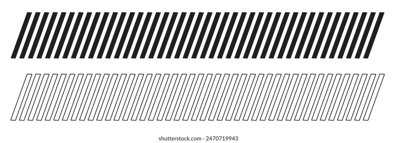 Slash line. Border with diagonal lines. Angle of tilt stripes. Black pattern of footer isolated on white background design eps 10