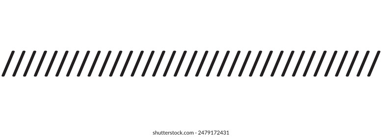 Slash line. Border with diagonal lines. Angle of tilt stripes. Black pattern of footer isolated vector on white background.