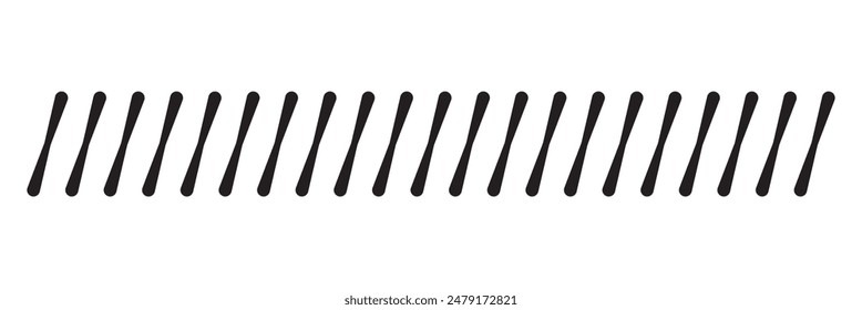 Slash line. Border with diagonal lines. Angle of tilt stripes. Black pattern of footer isolated on white background. Vector.