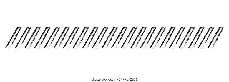 Slash line. Border with diagonal lines. Angle of tilt stripes. Black pattern of footer isolated on white background. Vector.