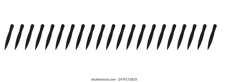 Slash line. Border with diagonal lines. Angle of tilt stripes. Black pattern of footer isolated on white background. Vector.