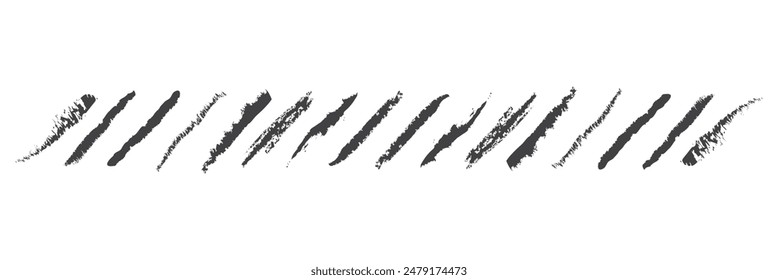 Slash line. Border with diagonal lines. Angle of tilt stripes. Black pattern of footer. Diagonal parallel lines divider strip. Tilt strip geometric abstract border. Slash divider. Vector illustration