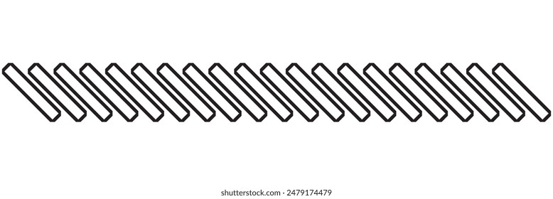 Slash line. Border with diagonal lines. Angle of tilt stripes. Black pattern of footer. Diagonal parallel lines divider strip. Tilt strip geometric abstract border. Slash divider. Vector illustration