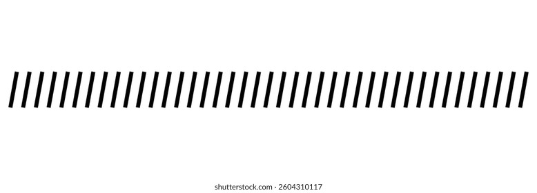 Slash line. Border with diagonal lines. Angle of tilt stripes. Black pattern of footer isolated vector on white background. EPS 10 .