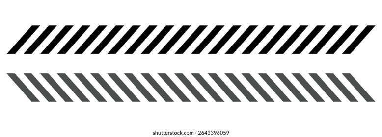 Slash line. Border with diagonal lines. Angle of tilt stripes. Black pattern of footer isolated vector on white background. Vector Illustration . 