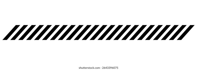 Slash line. Border with diagonal lines. Angle of tilt stripes. Black pattern of footer isolated vector on white background. Vector Illustration . 