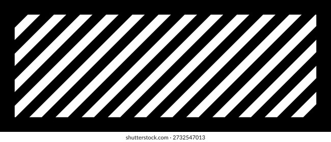 Línea de corte. Borde con líneas diagonales. Impresión geométrica para cinta de precaución o barrera. Ángulo de inclinación de las franjas paralelas. Patrón negro aislado sobre fondo blanco