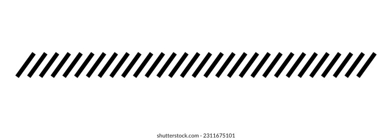 Slash line border. Diagonal parallel lines divider strip. Tilt strip geometric abstract border. Slash divider. Vector illustration isolated on white background.