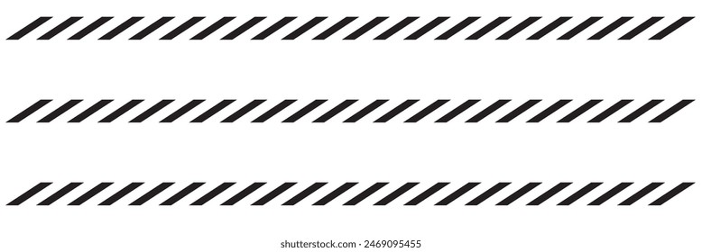 Slash line border. Diagonal parallel lines divider strip. Tilt strip geometric abstract border. Slash divider. Vector illustration isolated on white background.