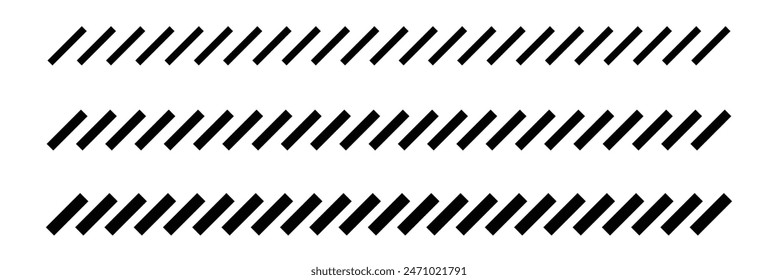Slash line border. Diagonal parallel lines divider strip. Tilt strip geometric abstract border. Slash divider. Vector illustration isolated on white background.