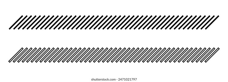 Slash line border. Diagonal parallel lines divider strip. Tilt strip geometric abstract border. Slash divider. Vector illustration isolated on white background.