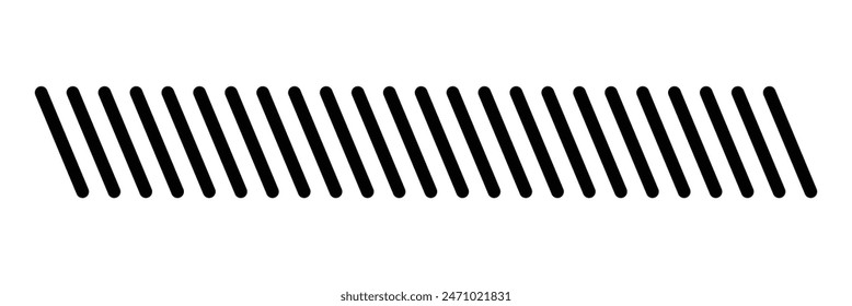 Slash line border. Diagonal parallel lines divider strip. Tilt strip geometric abstract border. Slash divider. Vector illustration isolated on white background.