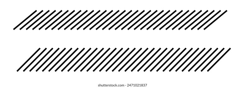 Slash line border. Diagonal parallel lines divider strip. Tilt strip geometric abstract border. Slash divider. Vector illustration isolated on white background.