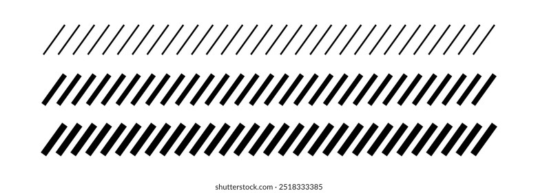 Slash line border. Diagonal parallel lines divider strip. Tilt strip geometric abstract border. Slash divider. Vector illustration isolated on white background.