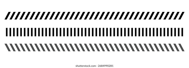 Slash line border. Diagonal parallel lines divider strip. Tilt strip geometric abstract border. Slash divider. Vector illustration isolated on white background. 