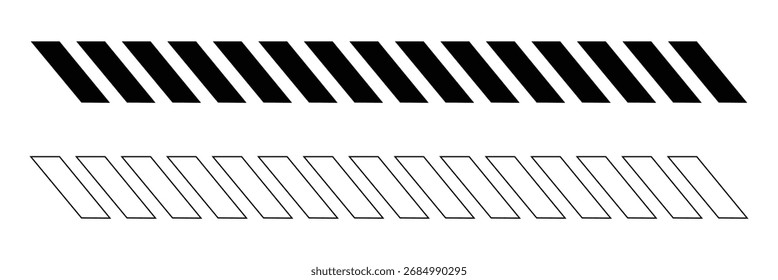Slash line border. Diagonal parallel lines divider strip. Tilt strip geometric abstract border. Slash divider. Vector illustration isolated on white background. 