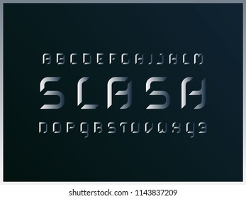 Slash Metal alphabet. Vector letters. Typeface design. 