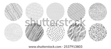 Slash quirky irregular lines textures set in doodle hand drawn style. Collection striped, dottes, abstract prints, marker or pensil brush stroke.