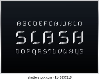 Slash silver alphabet. Vector letters. Typeface design. 