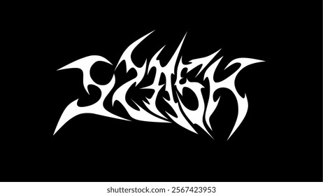 Slash vector typography in a sharp, tribal style, featuring bold white shapes on a black background. Perfect for band logos, alternative branding, posters, or apparel designs