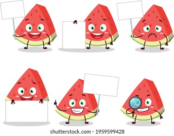 Slash of watermelon cartoon character bring information board