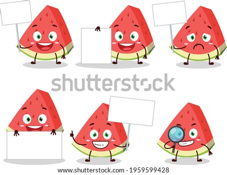 Slash of watermelon cartoon character bring information board