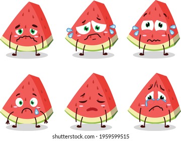 Slash of watermelon cartoon character with sad expression