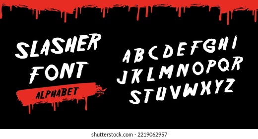 Slasher Title Alphabet, Horror Movie Genre. Scary Halloween Font. Bloody Typography. Decorative ABC Elements.