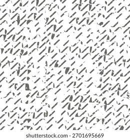 Barras e outras marcas desenhadas em preto sobre uma superfície branca plana. Padrão de divisas angustiado. Decoração danificada. Vetor abstrato sem emenda.