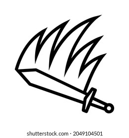 Slashing attack with a sword line art vector icon for games and websites