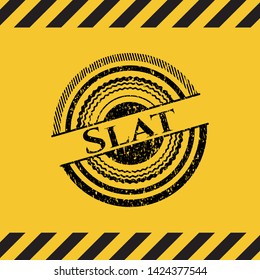 Slat black grunge emblem inside yellow warning sign. Vector Illustration. Detailed.