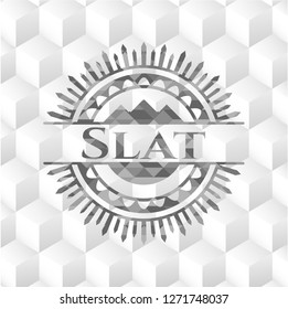 Slat realistic grey emblem with cube white background