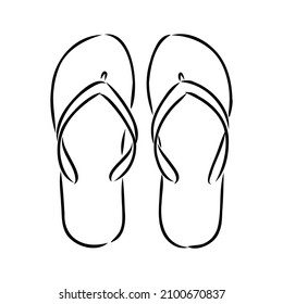 Schlämme Flip Flops Schuhe Accessoires Vektorgrafik handgezeichnet Doodle Skizze einzeln auf weißem Hintergrund Meer Reise Urlaub Abstraktion Stilisierung Sommer