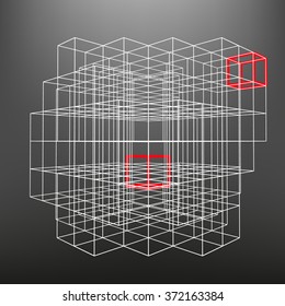 Slatted frame made of dice in prospects. The background of the screen objects. 