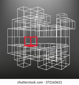 Slatted frame made of dice in prospects. The background of the screen objects. 