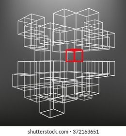 Slatted frame made of dice in prospects. The background of the screen objects. 