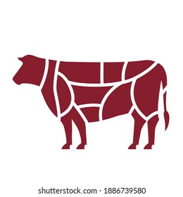 Slaughterhouse or butcher shop logo. Silhouette of cattle divided into parts. flat vector illustration isolated on white background