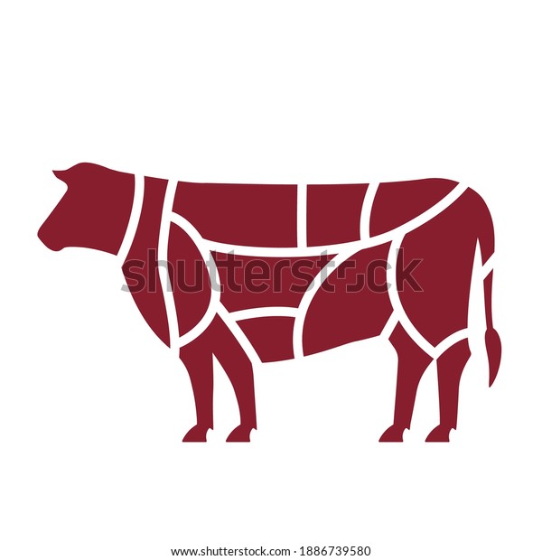 Slaughterhouse or butcher shop logo.\
Silhouette of cattle divided into parts. flat vector illustration\
isolated on white\
background