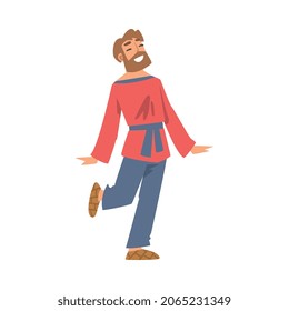 Slav or Slavonian Man Character in Ethnic Clothing Dancing Vector Illustration