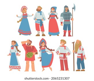 Slav or Slavonian People Character in Ethnic Clothing Vector Set