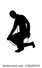 Slave with chain silhouette vector