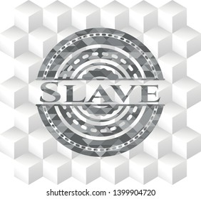 Slave grey badge with geometric cube white background